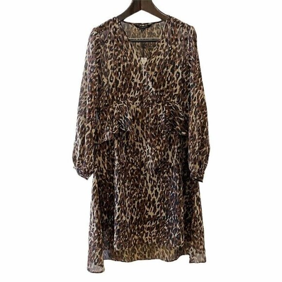 Walter Baker Adam Faux Wrap Dress Brown Leopard 8 - Picture 1 of 9